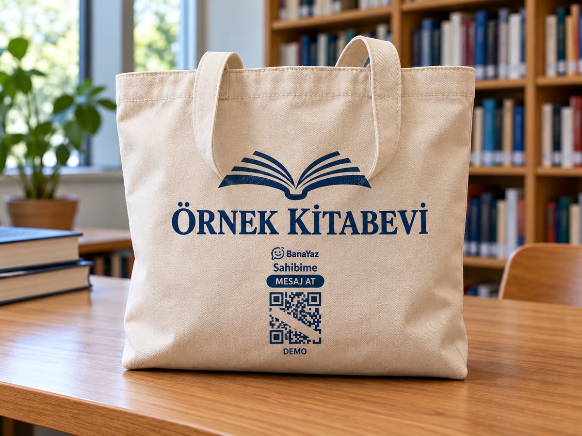 Çanta üzerinde BanaYaz etiketi