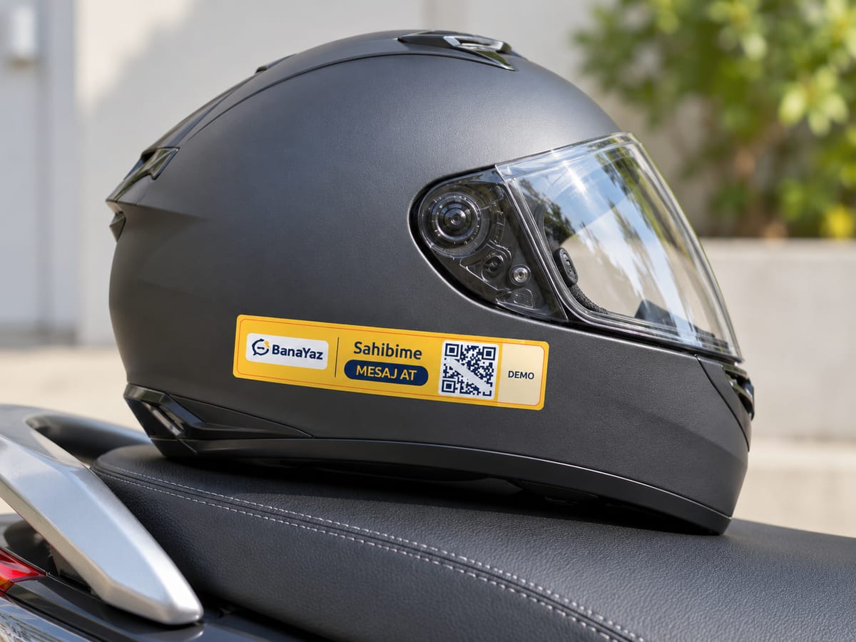 Kask, bisiklet, scooter üzerinde BanaYaz etiketi