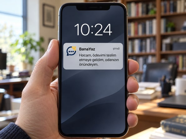 Ofisindeki hocanın telefonuna düşen BanaYaz bildirimi